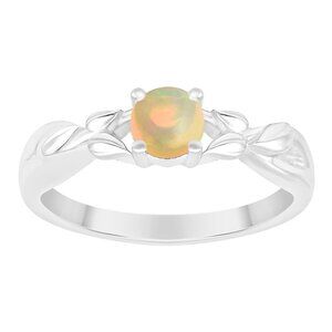 5MM Round Nature Inspired Opal 925 Sterling Silver Solitaire Crossover Ring